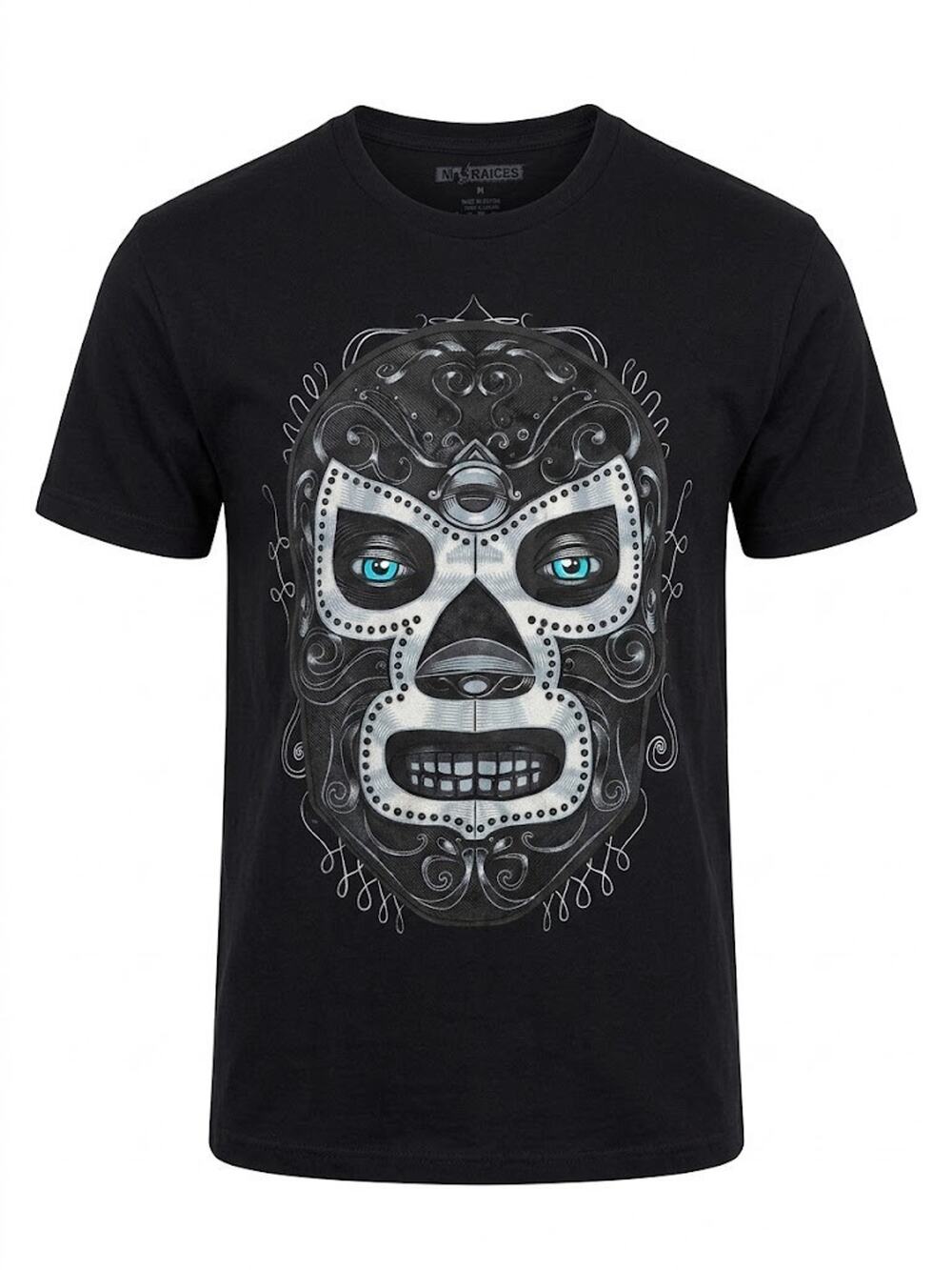 Mis Raíces Mexican Lucha Libre Wrestling Mask Graphic T-Shirt, Black, Size L